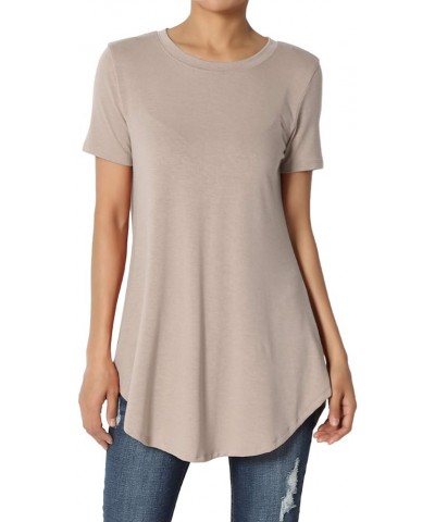 S~3X Basic Crew Neck Shirttail Hem Short Sleeve Top Draped Jersey Tee Light Mocha $10.00 T-Shirts