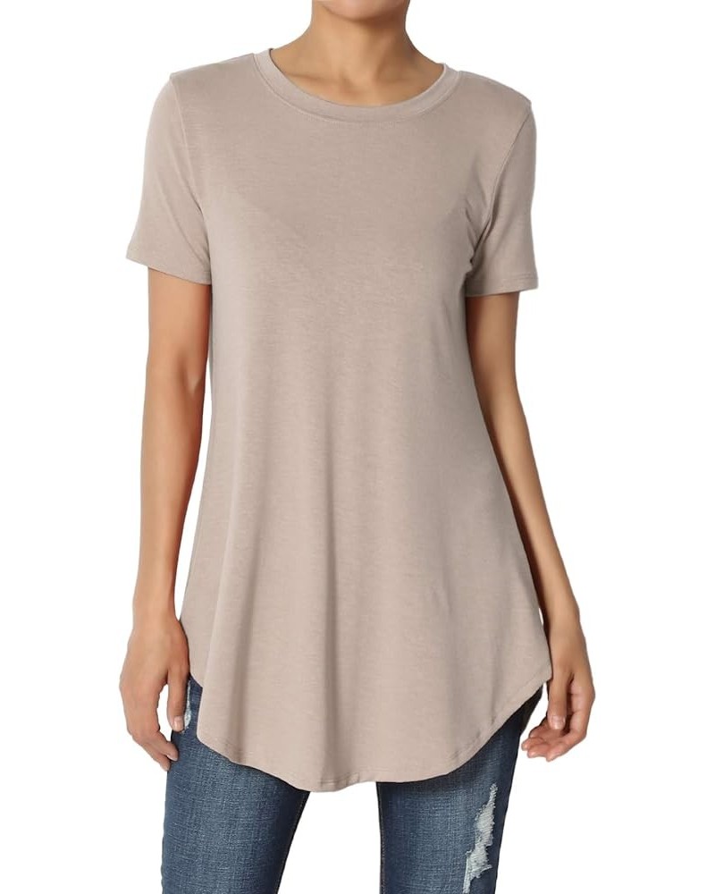 S~3X Basic Crew Neck Shirttail Hem Short Sleeve Top Draped Jersey Tee Light Mocha $10.00 T-Shirts