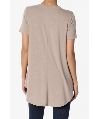 S~3X Basic Crew Neck Shirttail Hem Short Sleeve Top Draped Jersey Tee Light Mocha $10.00 T-Shirts