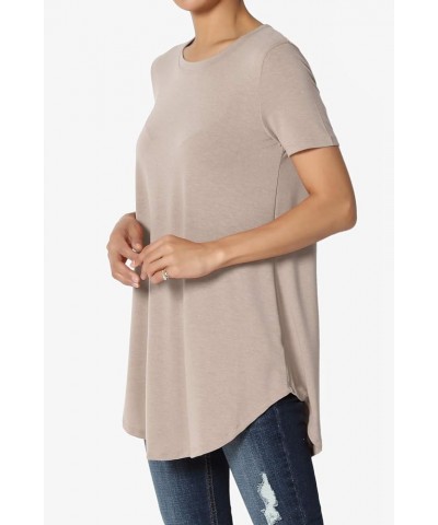 S~3X Basic Crew Neck Shirttail Hem Short Sleeve Top Draped Jersey Tee Light Mocha $10.00 T-Shirts