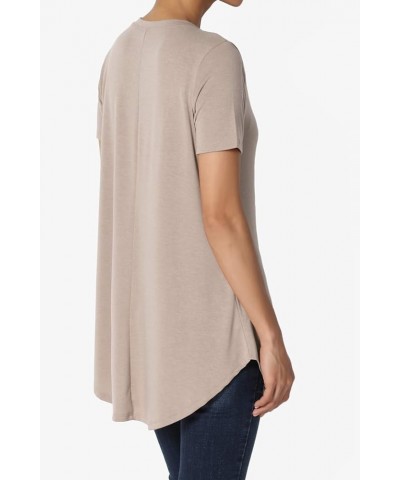 S~3X Basic Crew Neck Shirttail Hem Short Sleeve Top Draped Jersey Tee Light Mocha $10.00 T-Shirts