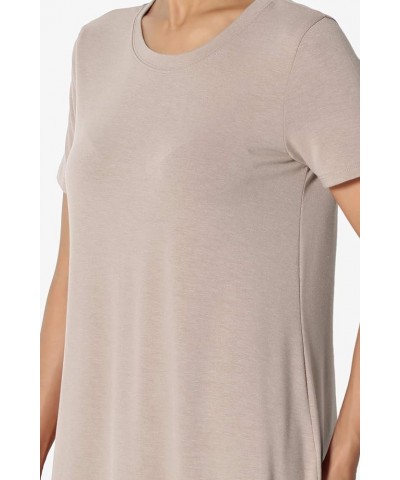 S~3X Basic Crew Neck Shirttail Hem Short Sleeve Top Draped Jersey Tee Light Mocha $10.00 T-Shirts