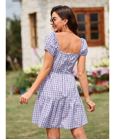 Women's Casual Plaid Mini Dress Scoop Neck Short Puff Sleeve Sundress A-Line Flowy Summer Dresses A-light Purple $13.99 Dresses