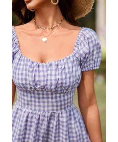 Women's Casual Plaid Mini Dress Scoop Neck Short Puff Sleeve Sundress A-Line Flowy Summer Dresses A-light Purple $13.99 Dresses