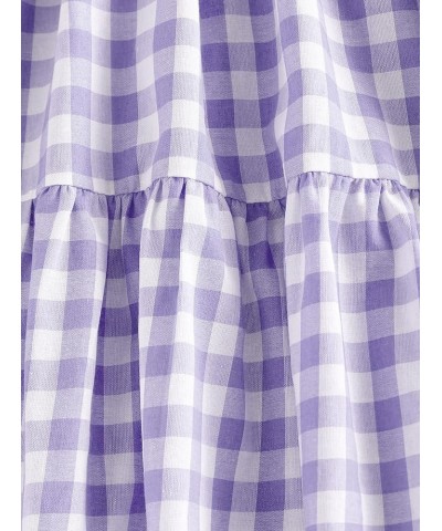 Women's Casual Plaid Mini Dress Scoop Neck Short Puff Sleeve Sundress A-Line Flowy Summer Dresses A-light Purple $13.99 Dresses