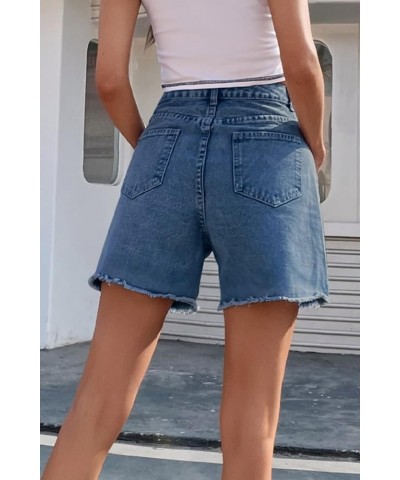 Women's High Waist Denim Shorts Raw Hem Jean Shorts Casual Summer Straight Wide Leg Pants for Women with Pockets A1-light Blu...