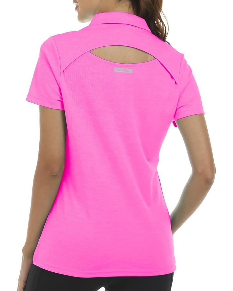 Back Cut Out Womens Golf Polo Shirts and Ladies Floral Golf Apparel Moisture Wicking TennisTops with Hem Slightly Slit Rose R...