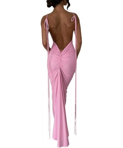 Women Backless Dress Bodycon Sexy Sleeveless Open Back Maxi Dress Elegant Party Cocktail Long Dress A-pink $11.04 Dresses