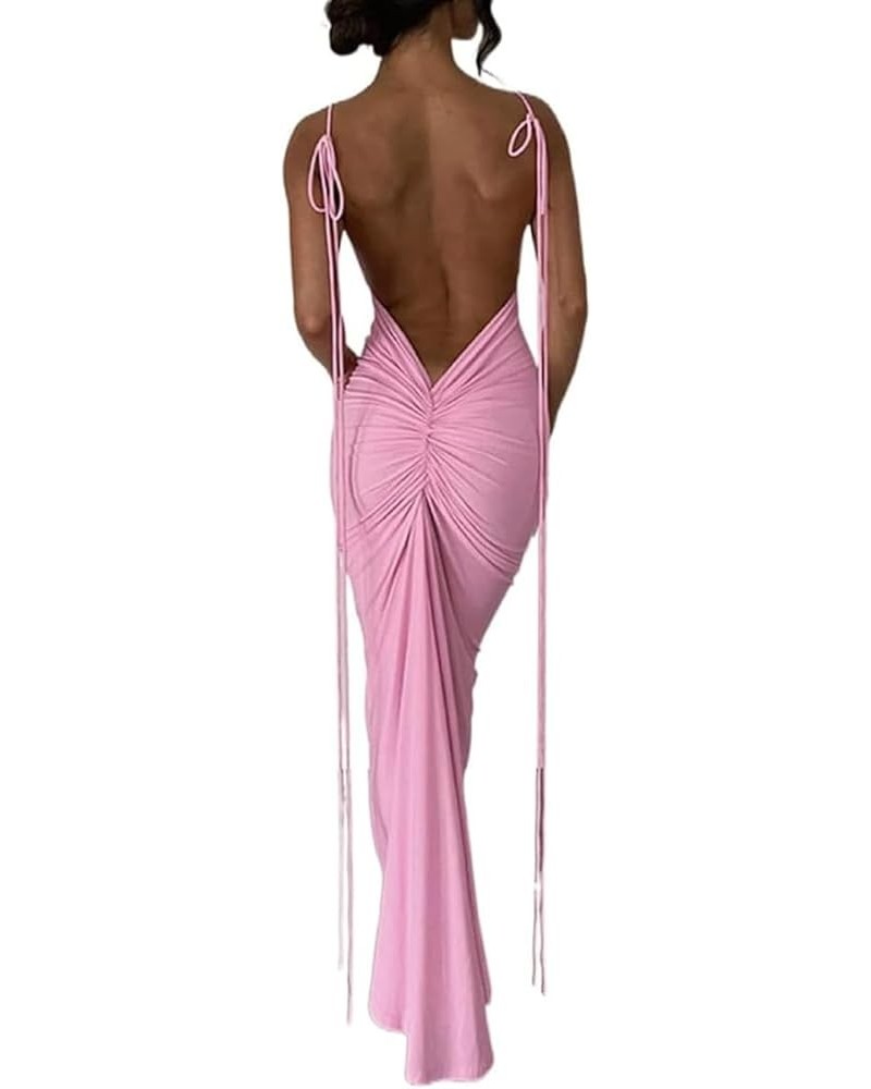 Women Backless Dress Bodycon Sexy Sleeveless Open Back Maxi Dress Elegant Party Cocktail Long Dress A-pink $11.04 Dresses