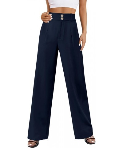 Women Pants Work Business Dressy Trousers Wide Leg High Waisted Slacks with Pockets 29"Inseam B-dark Blue $18.61 Pants