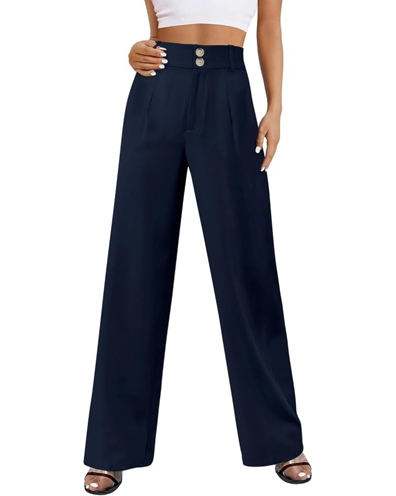 Women Pants Work Business Dressy Trousers Wide Leg High Waisted Slacks with Pockets 29"Inseam B-dark Blue $18.61 Pants