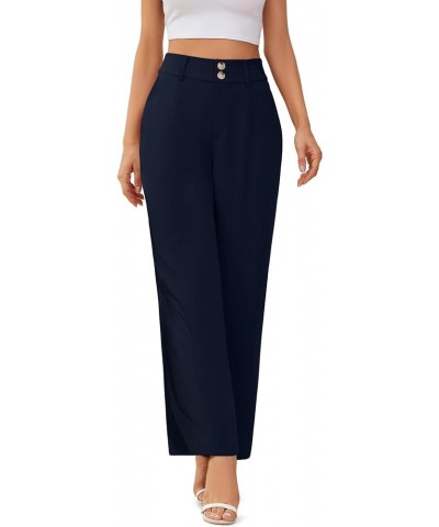 Women Pants Work Business Dressy Trousers Wide Leg High Waisted Slacks with Pockets 29"Inseam B-dark Blue $18.61 Pants