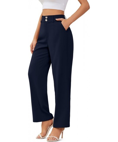 Women Pants Work Business Dressy Trousers Wide Leg High Waisted Slacks with Pockets 29"Inseam B-dark Blue $18.61 Pants