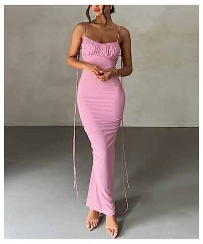 Women Backless Dress Bodycon Sexy Sleeveless Open Back Maxi Dress Elegant Party Cocktail Long Dress A-pink $11.04 Dresses