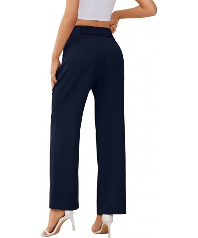 Women Pants Work Business Dressy Trousers Wide Leg High Waisted Slacks with Pockets 29"Inseam B-dark Blue $18.61 Pants