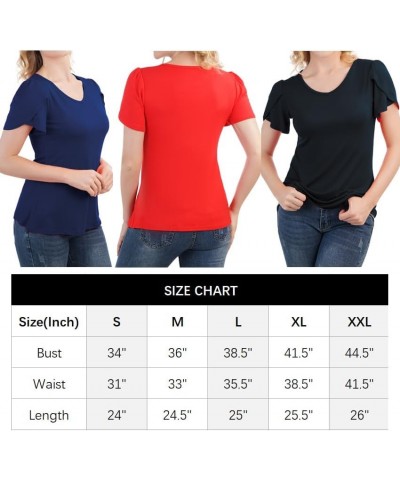 Women's Petal Short Sleeve V Neck Tunic Summer Tops Navy Blue $10.82 Tops