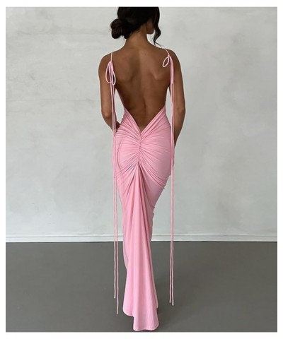 Women Backless Dress Bodycon Sexy Sleeveless Open Back Maxi Dress Elegant Party Cocktail Long Dress A-pink $11.04 Dresses