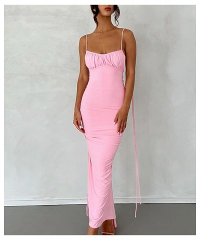 Women Backless Dress Bodycon Sexy Sleeveless Open Back Maxi Dress Elegant Party Cocktail Long Dress A-pink $11.04 Dresses