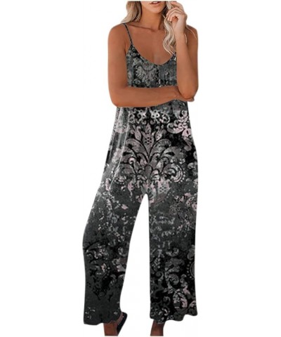 Womens Casual Wide Leg Jumpsuit Printed Tank Top Bodysuit Sleeveless Strap Loose Stretchy Long Pant Romper Black-13 $5.97 Jum...