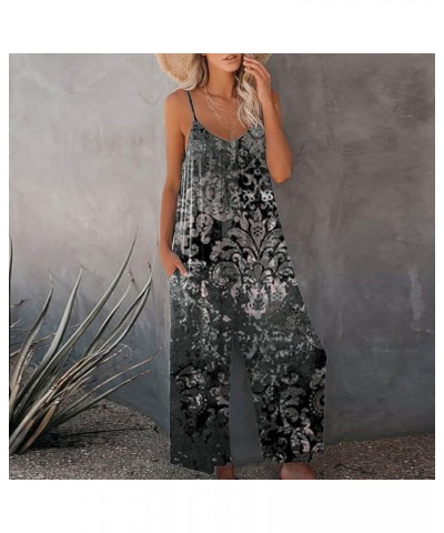 Womens Casual Wide Leg Jumpsuit Printed Tank Top Bodysuit Sleeveless Strap Loose Stretchy Long Pant Romper Black-13 $5.97 Jum...