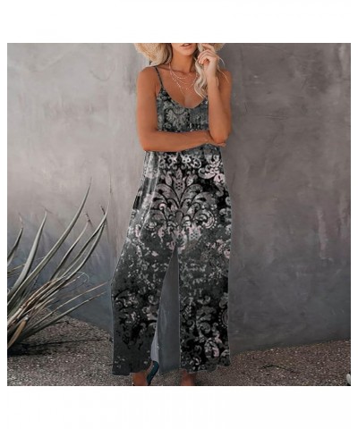 Womens Casual Wide Leg Jumpsuit Printed Tank Top Bodysuit Sleeveless Strap Loose Stretchy Long Pant Romper Black-13 $5.97 Jum...