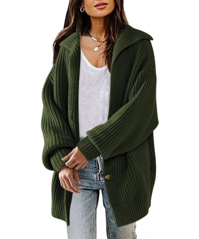 Womens Oversized Cardigan 2023 Fall Slouchy Open Front Button Chunky Knit Sweater Coat Army Green $20.64 Sweaters