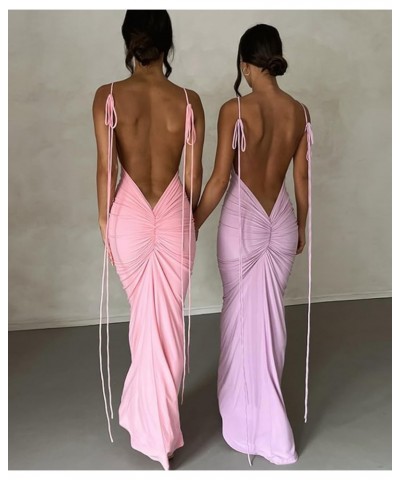 Women Backless Dress Bodycon Sexy Sleeveless Open Back Maxi Dress Elegant Party Cocktail Long Dress A-pink $11.04 Dresses