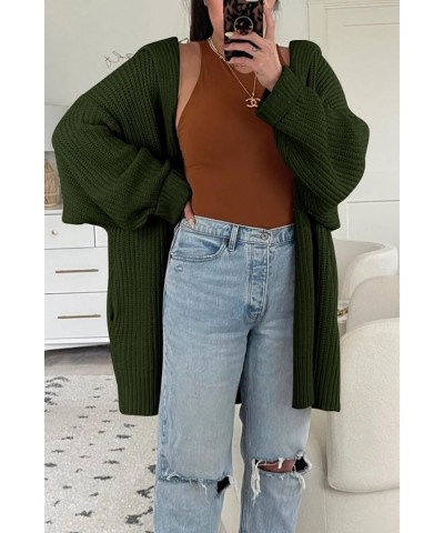 Womens Oversized Cardigan 2023 Fall Slouchy Open Front Button Chunky Knit Sweater Coat Army Green $20.64 Sweaters