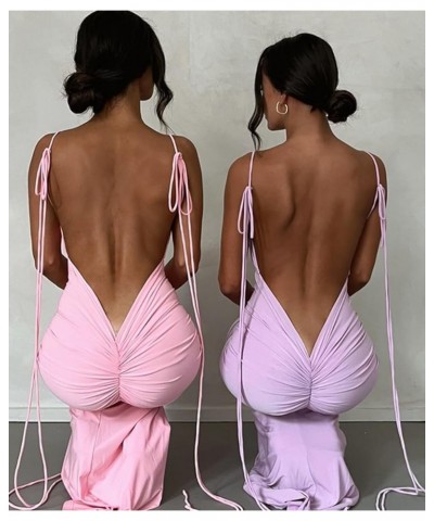 Women Backless Dress Bodycon Sexy Sleeveless Open Back Maxi Dress Elegant Party Cocktail Long Dress A-pink $11.04 Dresses