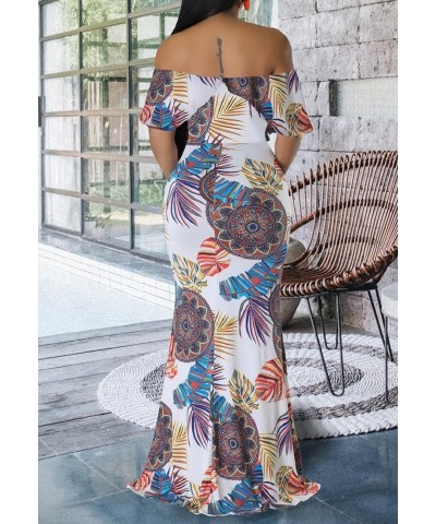 Women's Floral Strappy Backless Maxi Dresses Sexy Bodycon Evening Party Long Dress K-white $13.64 Dresses