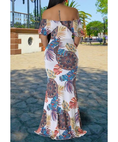 Women's Floral Strappy Backless Maxi Dresses Sexy Bodycon Evening Party Long Dress K-white $13.64 Dresses