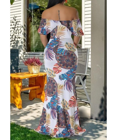 Women's Floral Strappy Backless Maxi Dresses Sexy Bodycon Evening Party Long Dress K-white $13.64 Dresses