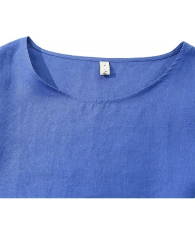 Womens Linen 3/4 Sleeve Blouse Crew Neck Summer Casual Tops Loose Fit True Blue $13.53 Blouses