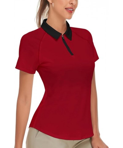 Women's Short Sleeve Golf Shirt Moisture Wicking Athletic Golf Polo Shirts Tennis Shirts Dry Fit Solid Red $17.00 Shirts