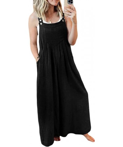 Women's Wide Leg Jumpsuits Plus Size Button Suspender Overalls Loose One Piece Baggy Rompers with Pockets J-black $12.00 Over...