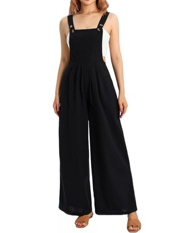 Women's Wide Leg Jumpsuits Plus Size Button Suspender Overalls Loose One Piece Baggy Rompers with Pockets J-black $12.00 Over...