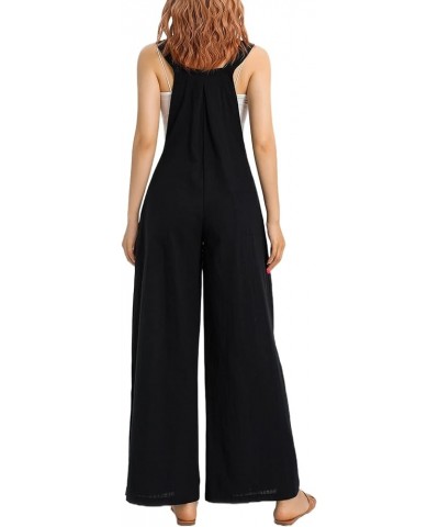 Women's Wide Leg Jumpsuits Plus Size Button Suspender Overalls Loose One Piece Baggy Rompers with Pockets J-black $12.00 Over...