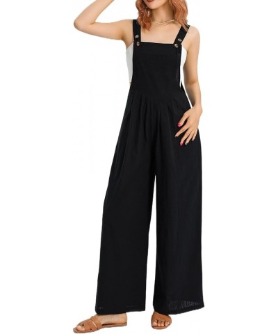 Women's Wide Leg Jumpsuits Plus Size Button Suspender Overalls Loose One Piece Baggy Rompers with Pockets J-black $12.00 Over...