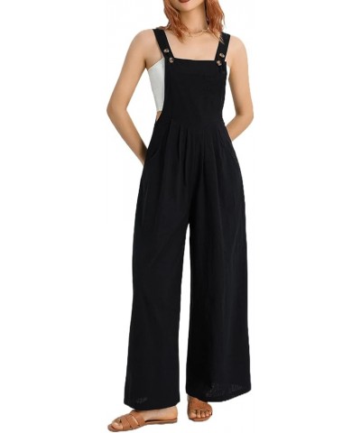 Women's Wide Leg Jumpsuits Plus Size Button Suspender Overalls Loose One Piece Baggy Rompers with Pockets J-black $12.00 Over...