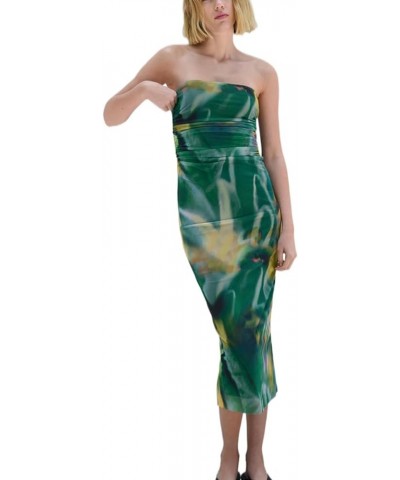 Womens Strapless Maxi Dress Tube Top Bodycon Long Dresses Solid Floral Club Cocktail Night Midi Dresses 10-green Yellow $11.7...