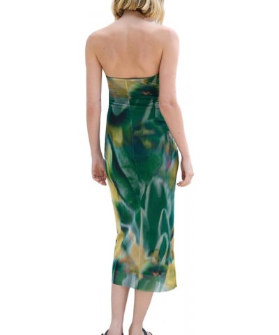 Womens Strapless Maxi Dress Tube Top Bodycon Long Dresses Solid Floral Club Cocktail Night Midi Dresses 10-green Yellow $11.7...