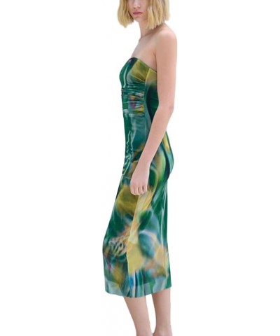 Womens Strapless Maxi Dress Tube Top Bodycon Long Dresses Solid Floral Club Cocktail Night Midi Dresses 10-green Yellow $11.7...