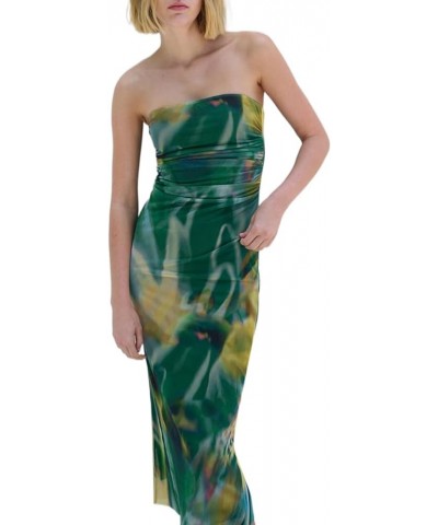 Womens Strapless Maxi Dress Tube Top Bodycon Long Dresses Solid Floral Club Cocktail Night Midi Dresses 10-green Yellow $11.7...