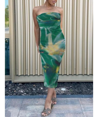 Womens Strapless Maxi Dress Tube Top Bodycon Long Dresses Solid Floral Club Cocktail Night Midi Dresses 10-green Yellow $11.7...