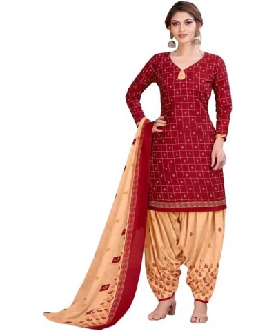 Readymade New Patiala Punjabi Salwar Suit of Crepe Fabric with Chiffon Dupatta for Women Maroon-19 $21.48 Suits