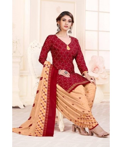 Readymade New Patiala Punjabi Salwar Suit of Crepe Fabric with Chiffon Dupatta for Women Maroon-19 $21.48 Suits