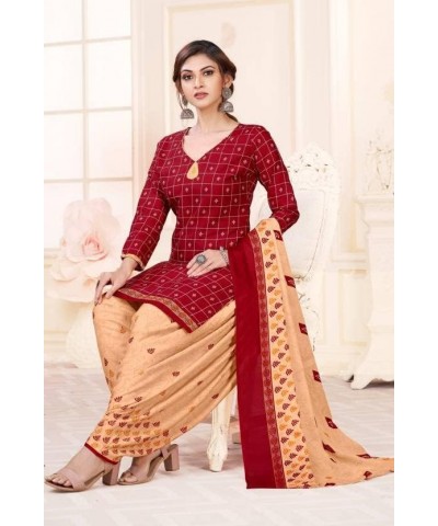 Readymade New Patiala Punjabi Salwar Suit of Crepe Fabric with Chiffon Dupatta for Women Maroon-19 $21.48 Suits