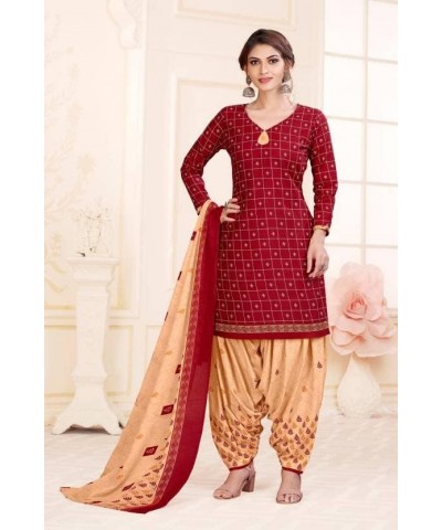 Readymade New Patiala Punjabi Salwar Suit of Crepe Fabric with Chiffon Dupatta for Women Maroon-19 $21.48 Suits