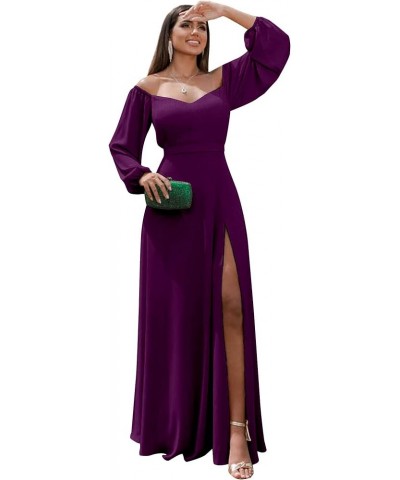 Long Sleeve Bridesmaid Dress for Women with Slit A Line Off The Shoulder Chiffon Formal Evening Dresses Plum $28.80 Dresses