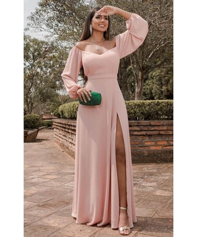 Long Sleeve Bridesmaid Dress for Women with Slit A Line Off The Shoulder Chiffon Formal Evening Dresses Plum $28.80 Dresses